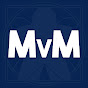A blue background with MvM that represents the Man vs Meeple logo