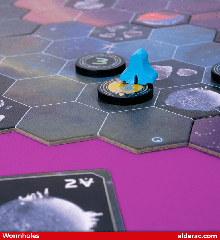 a close up of a gameboard of a ship above a wormhole