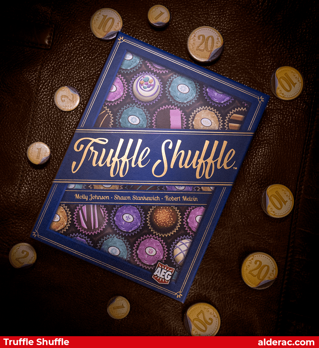 Truffle shuffle box surrounded by coins