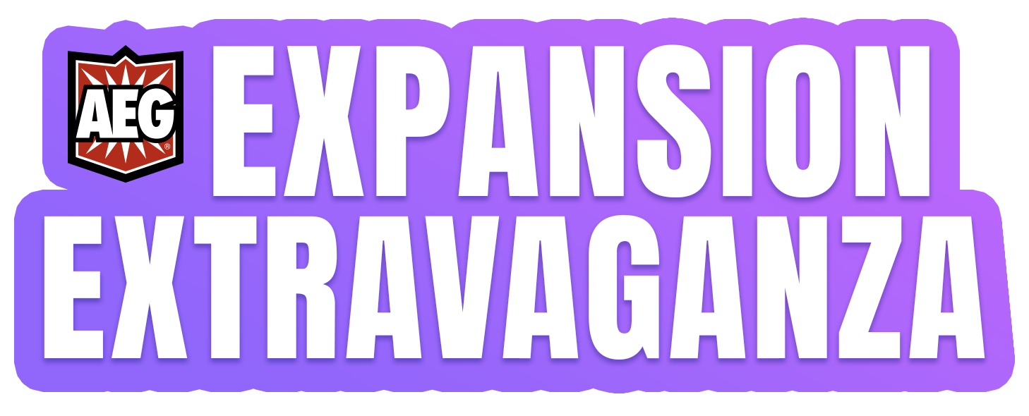 Expansion extravaganza header logo. It has the words Expansion Extravaganza in white with purple border
